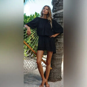 Melissa Odabash Mini Dress Size M Ivy Bandeau Strapless Crochet Sexy - Black